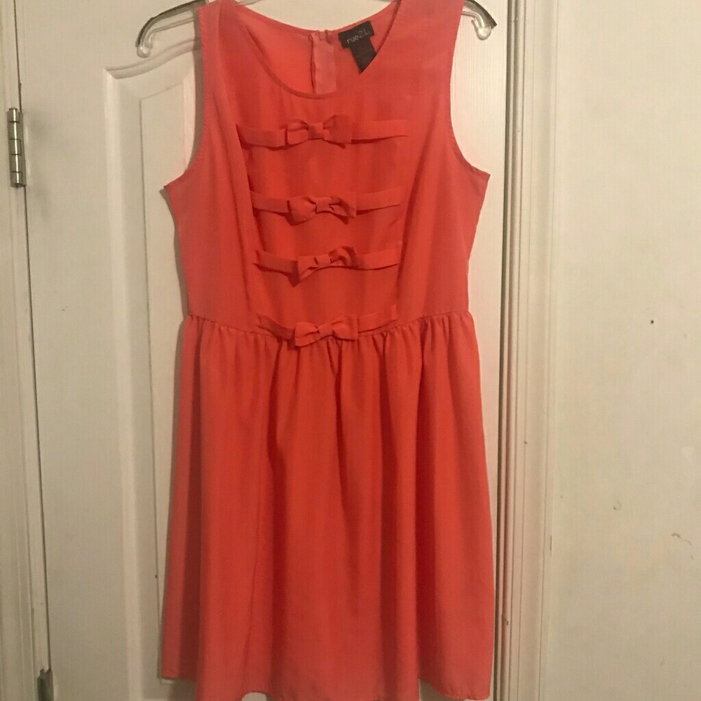 Coral pink bow mini dress